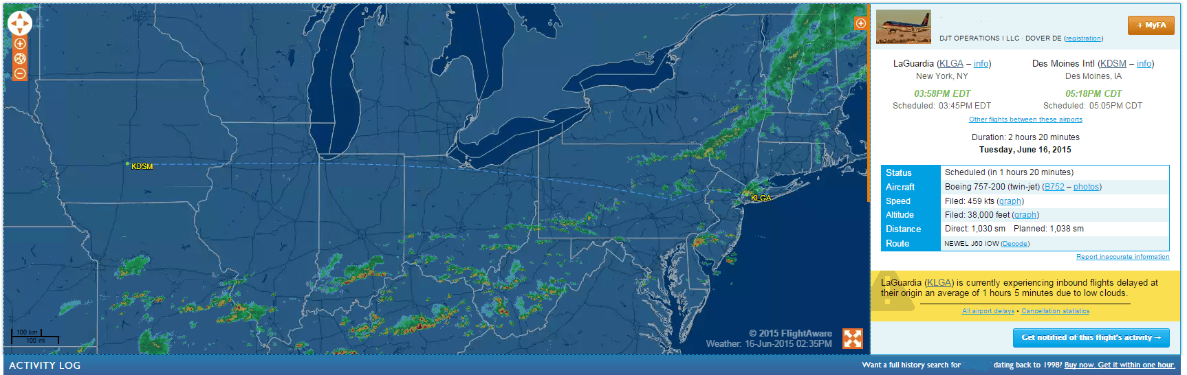 Historical FlightAware tracking map reproduced in the article