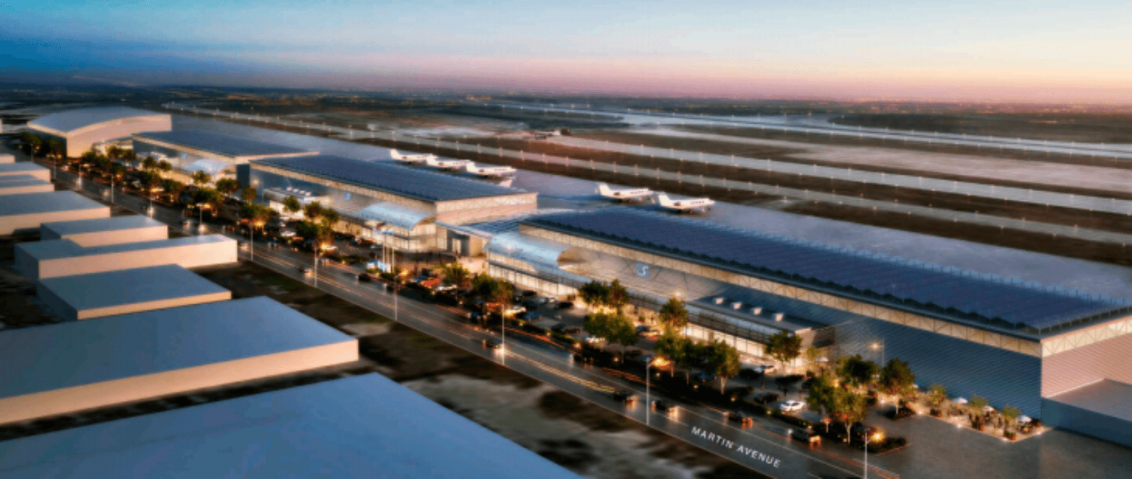Architectural rendering of the Signature Flight Support airport complex at San Jose