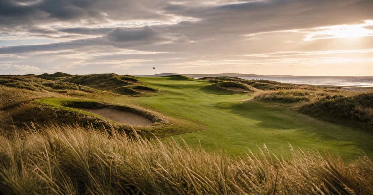Coastal links golf course with dunes and sand bunkers